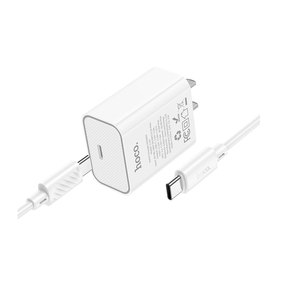 Cargador Hoco C143 PD20W Cable Tipo C a Tipo C Blanco