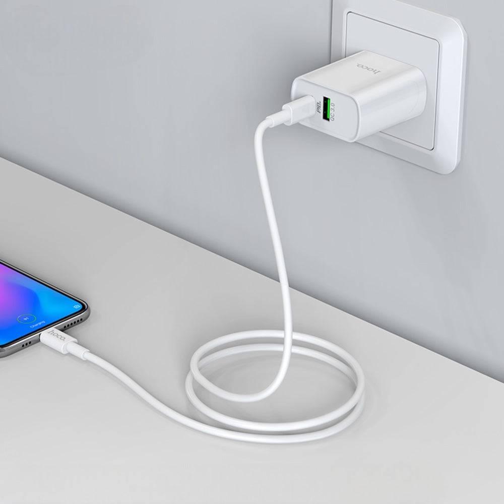 Cargador Cable Hoco C80 Tipo C a C PD20W QC3.0 Blanco