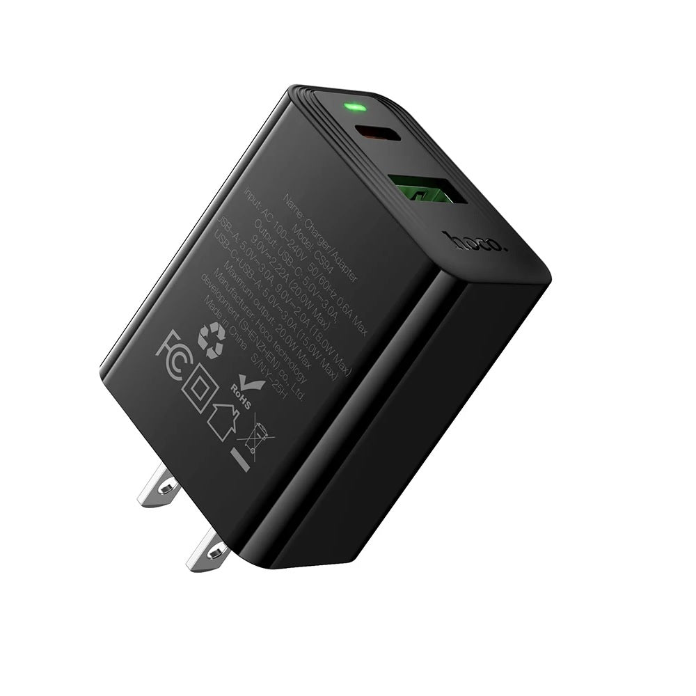 Cargador Pared Hoco CS94 Carga Rapida PD20W QC3.0 Dado Negro