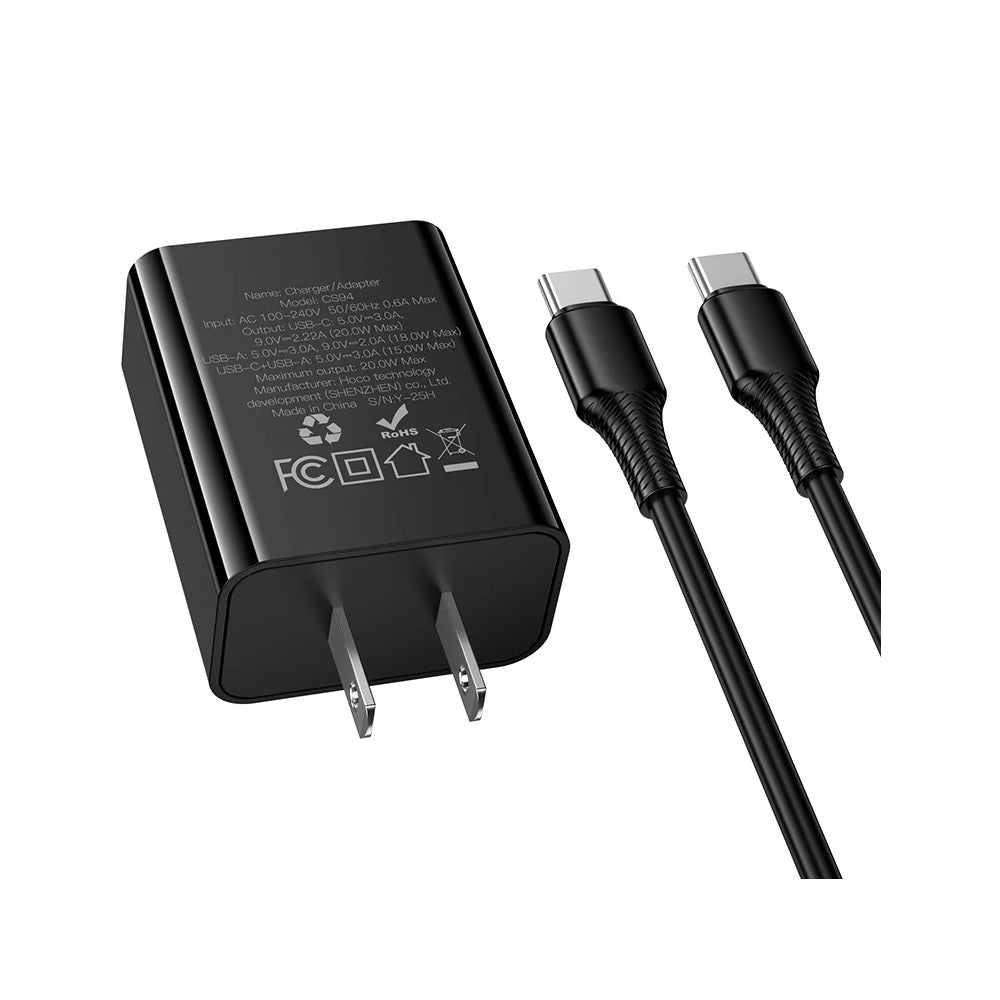 Cargador Cable Hoco CS94 Tipo C a C PD20W QC3.0 Negro