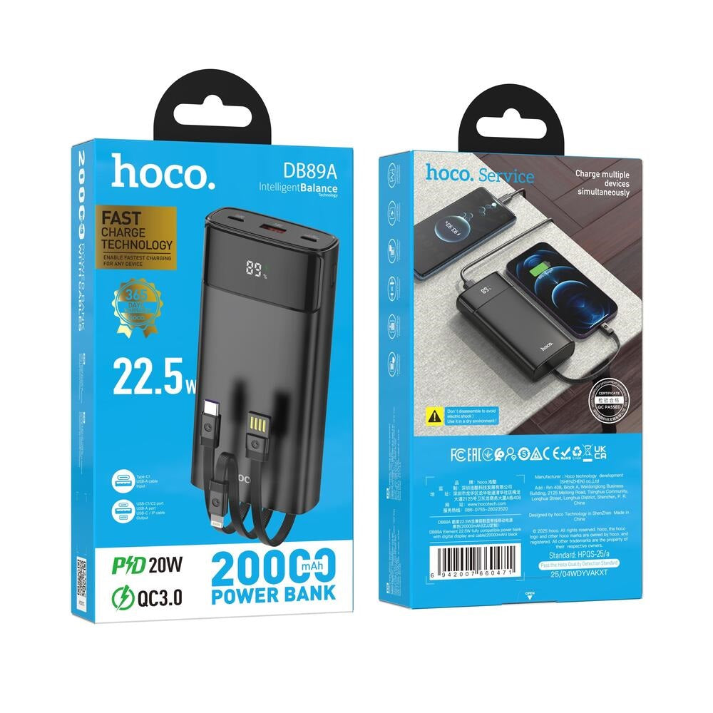 Power Bank 20000mAh Hoco DB89A 22.5W CargaNegro