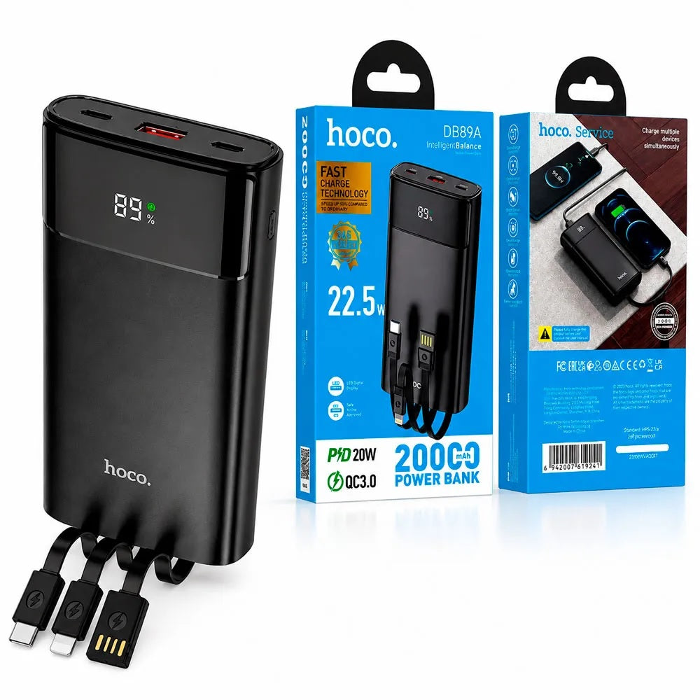 Power Bank 20000mAh Hoco DB89A 22.5W CargaNegro