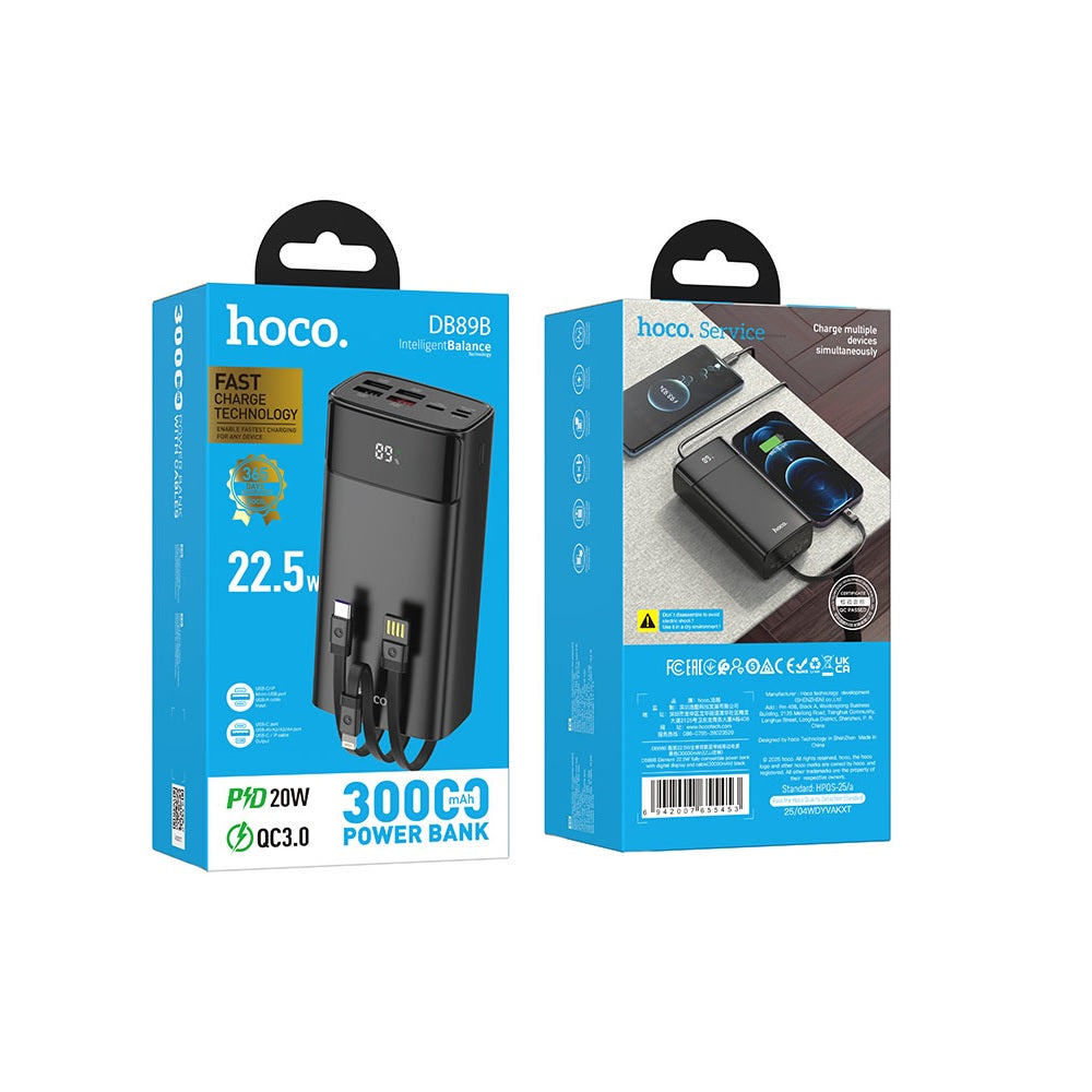 Power Bank 30000mAh Hoco DB89B Element 22.5W Negro