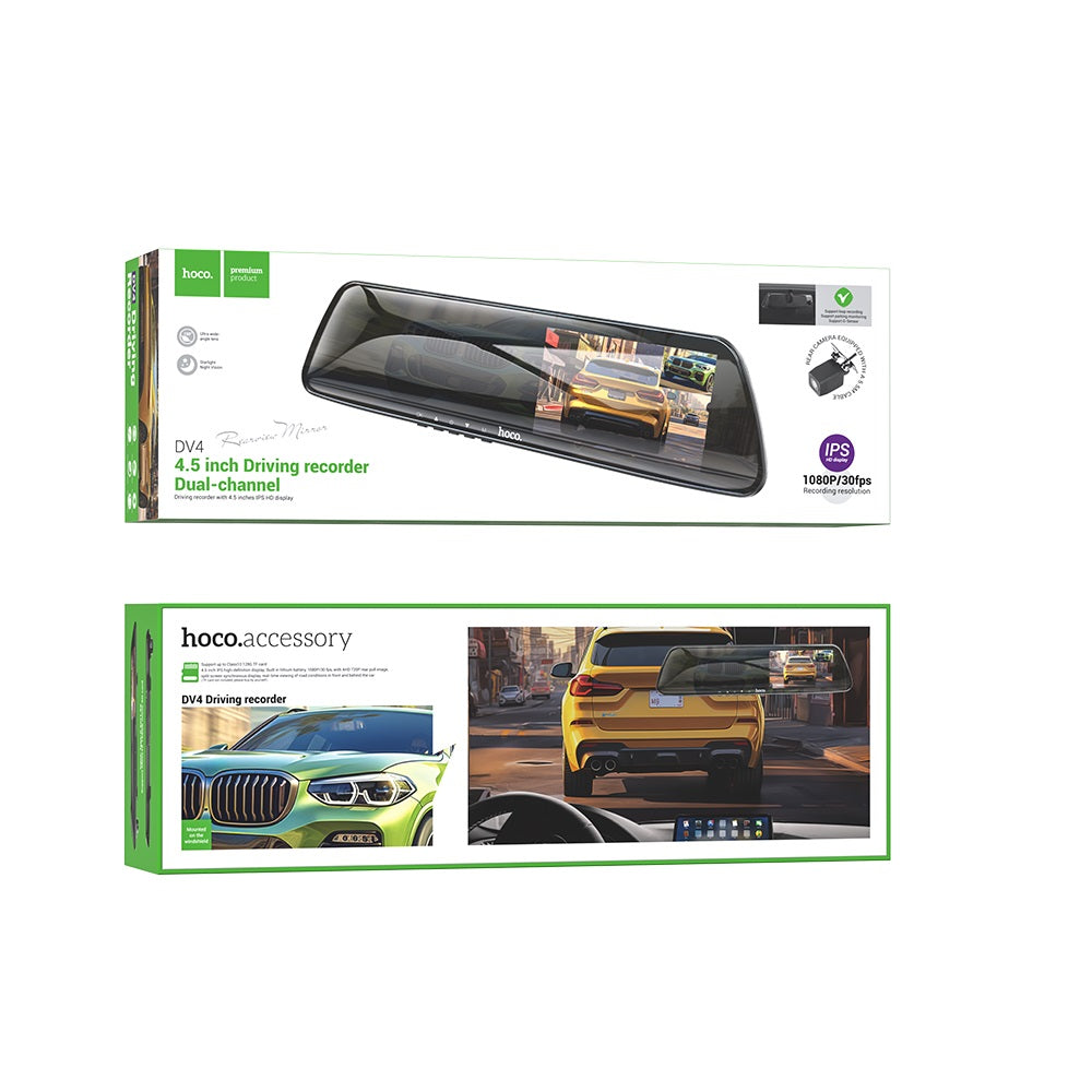 Camara Espejo Retrovisor Hoco DV4 Dash Cam Dual Negro