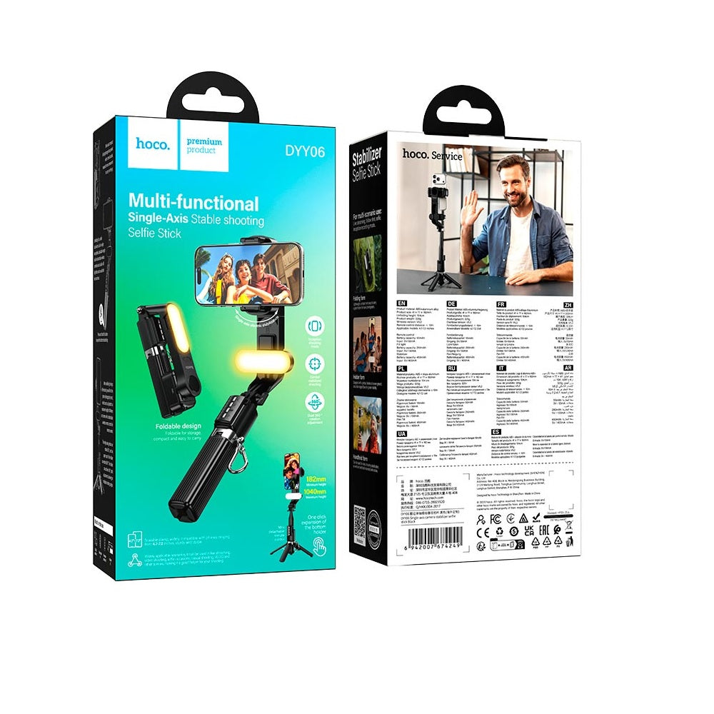 Soporte para celular Hoco DYY06 Palo Selfie Luz Negro