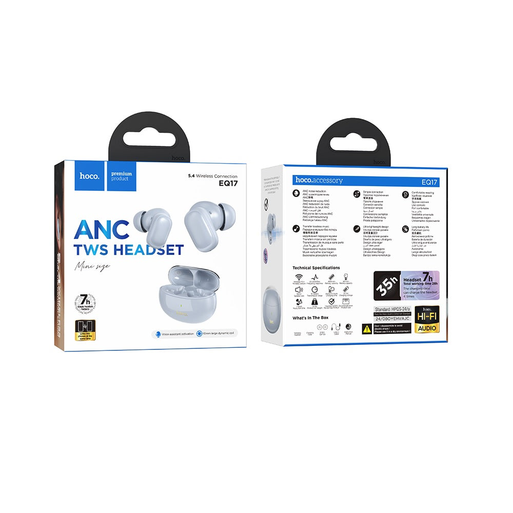 Audífonos Inalambricos Hoco EQ17 Bluetooth ANC Celeste