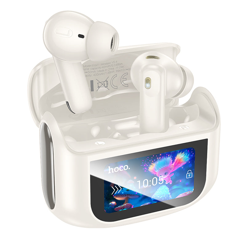 Audífonos Inalambricos Hoco EQ21 Bluetooth Pantalla Blanco