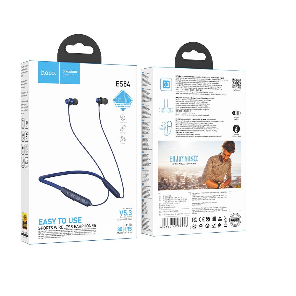 Audifonos Bluetooth Hoco ES64 Diadema Cuello Azul