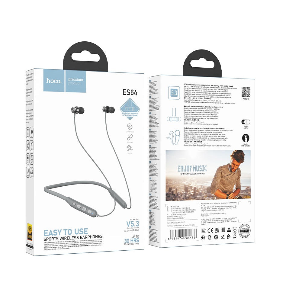 Audifonos Bluetooth Hoco ES64 Diadema Cuello Gris