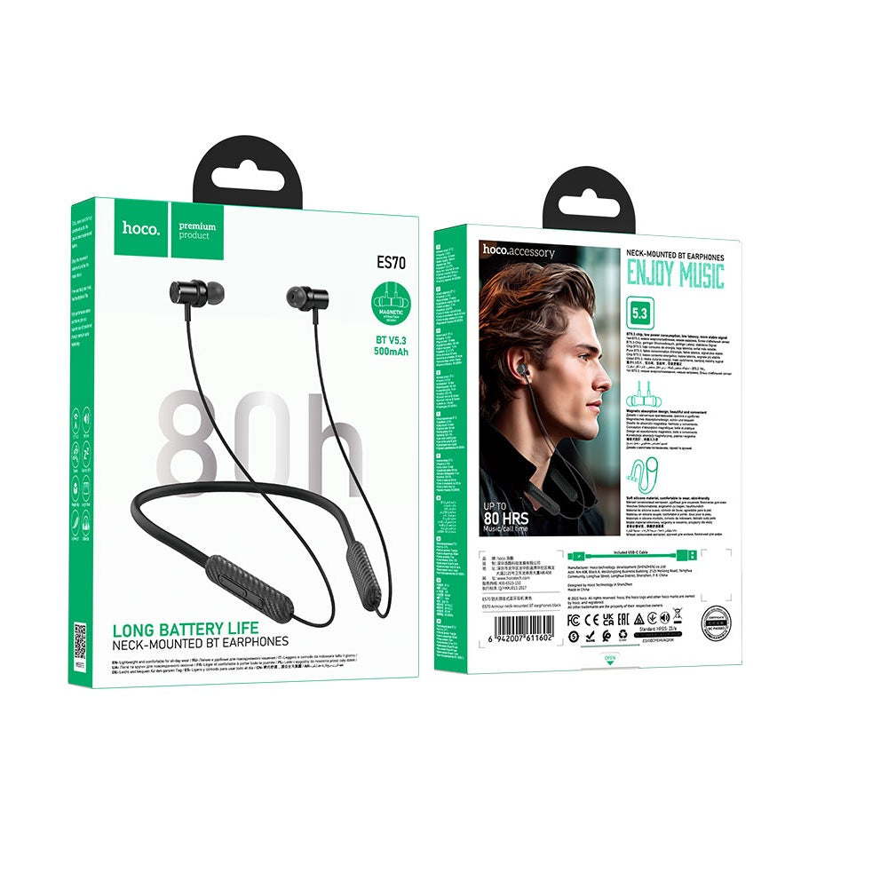 Audifonos Bluetooth Hoco ES70 Diadema Cuello Negro