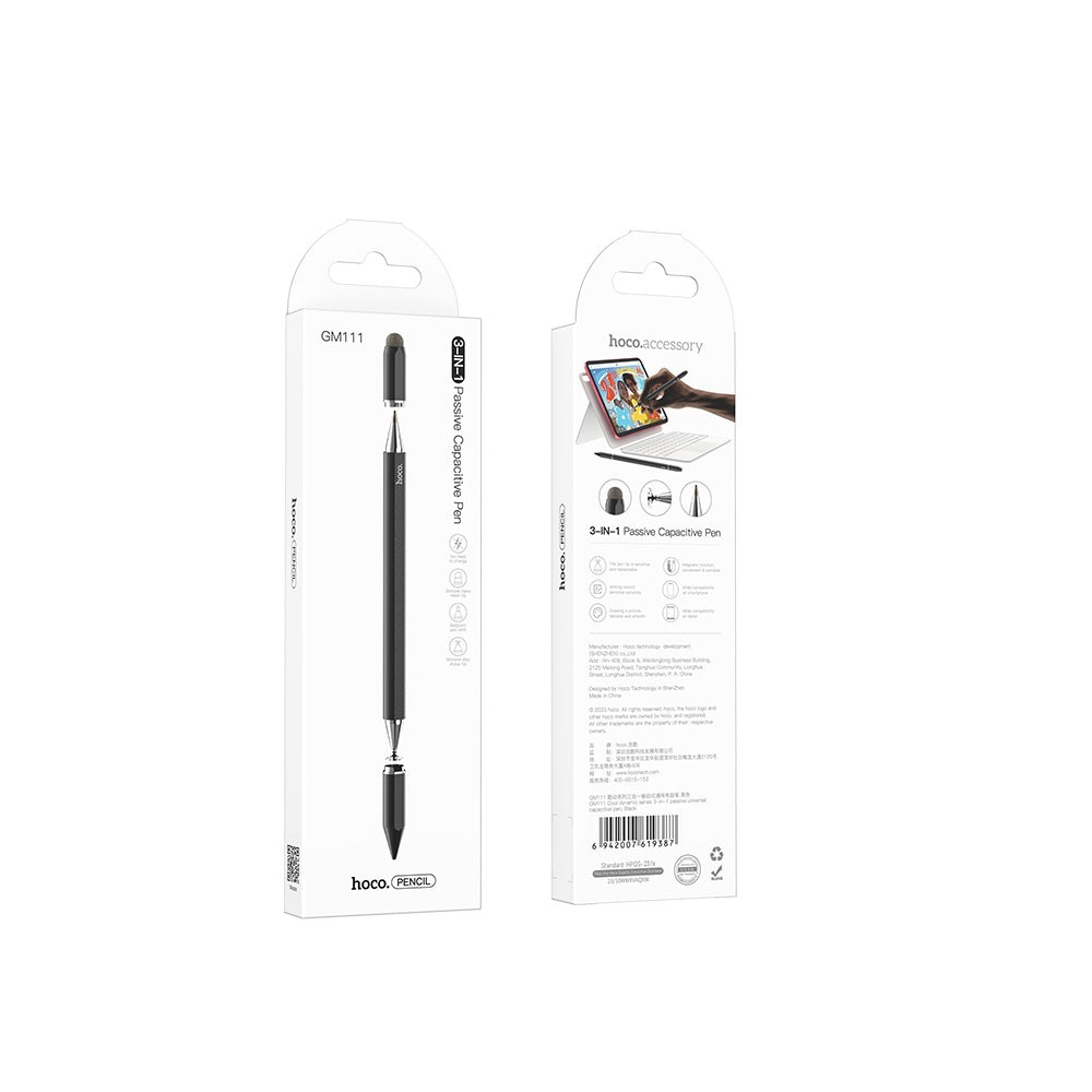 Lapiz Optico 3 En 1 Capacitivo Pasivo Hoco GM111 Negro