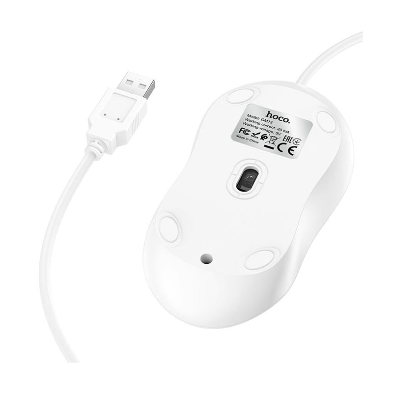Mouse para PC Alámbrico Conexión USB 1.5m Hoco GM13 Blanco