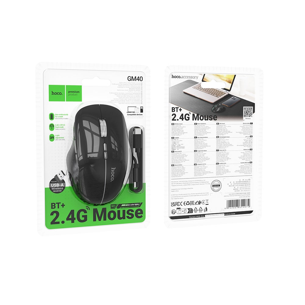 Mouse Inalambrico Gamer Recargable Hoco GM40 Negro