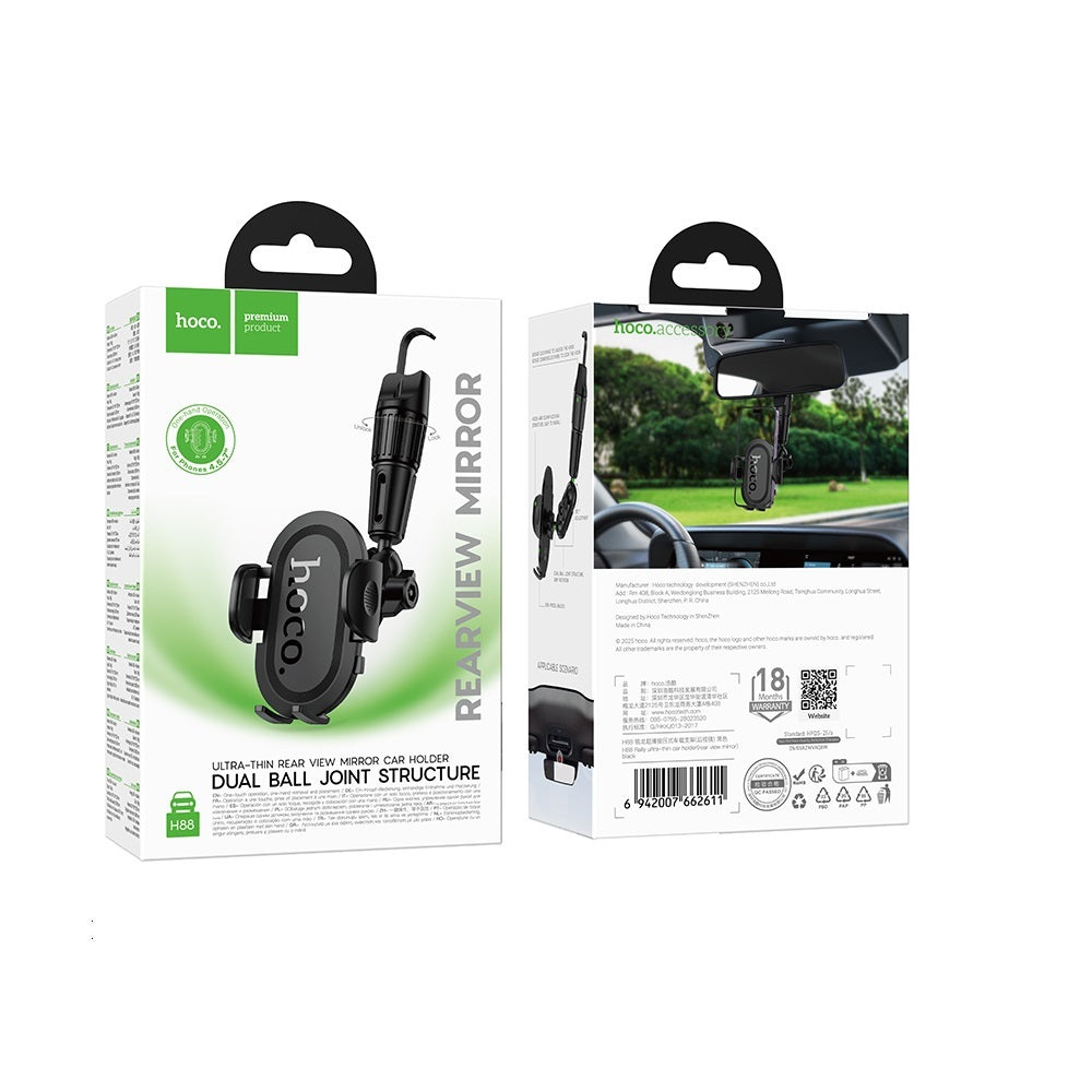 Soporte para celular Hoco H88 Espejo Retrovisor Slim Negro
