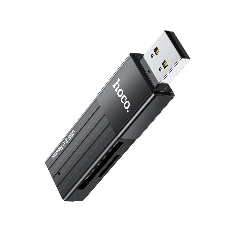 Lector Tarjetas SD TF USB 2.0 Hoco HB20 2en1 Negro
