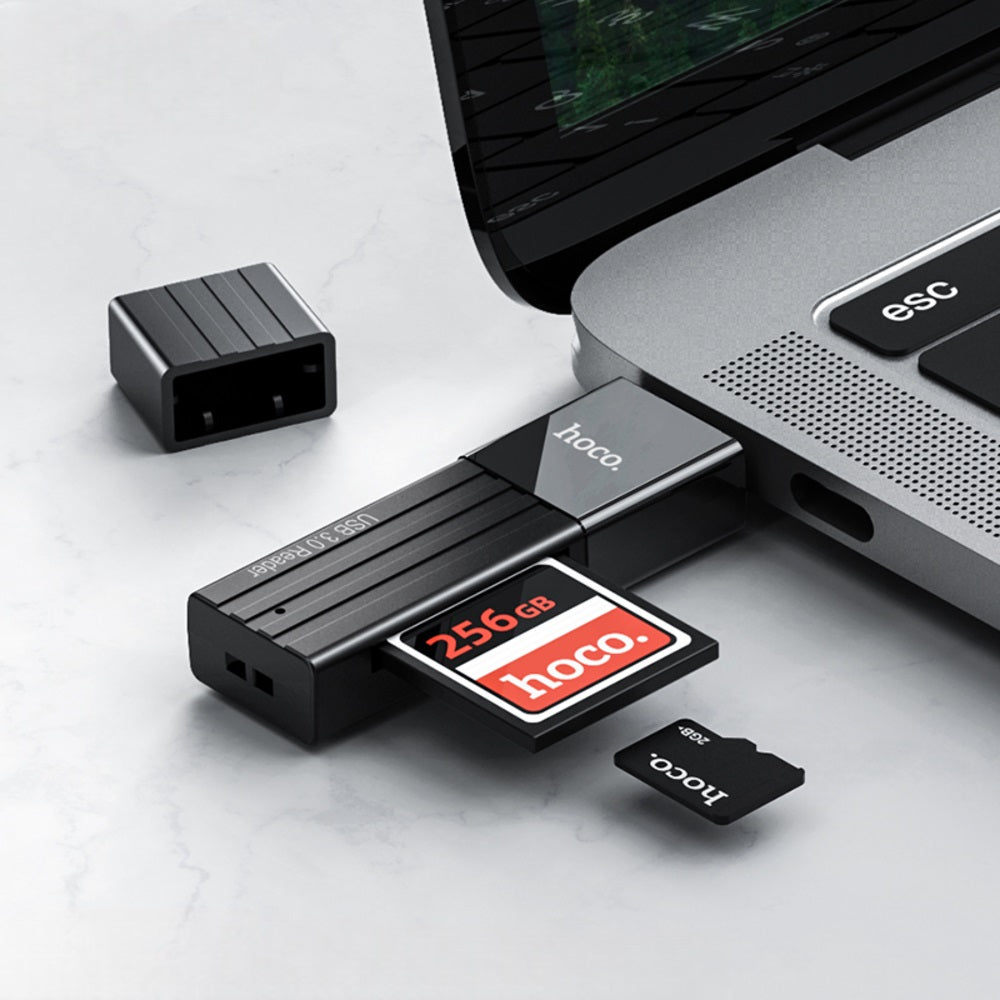Lector Tarjetas SD TF USB 3.0 5Gbps Hoco HB20 2en1 Negro