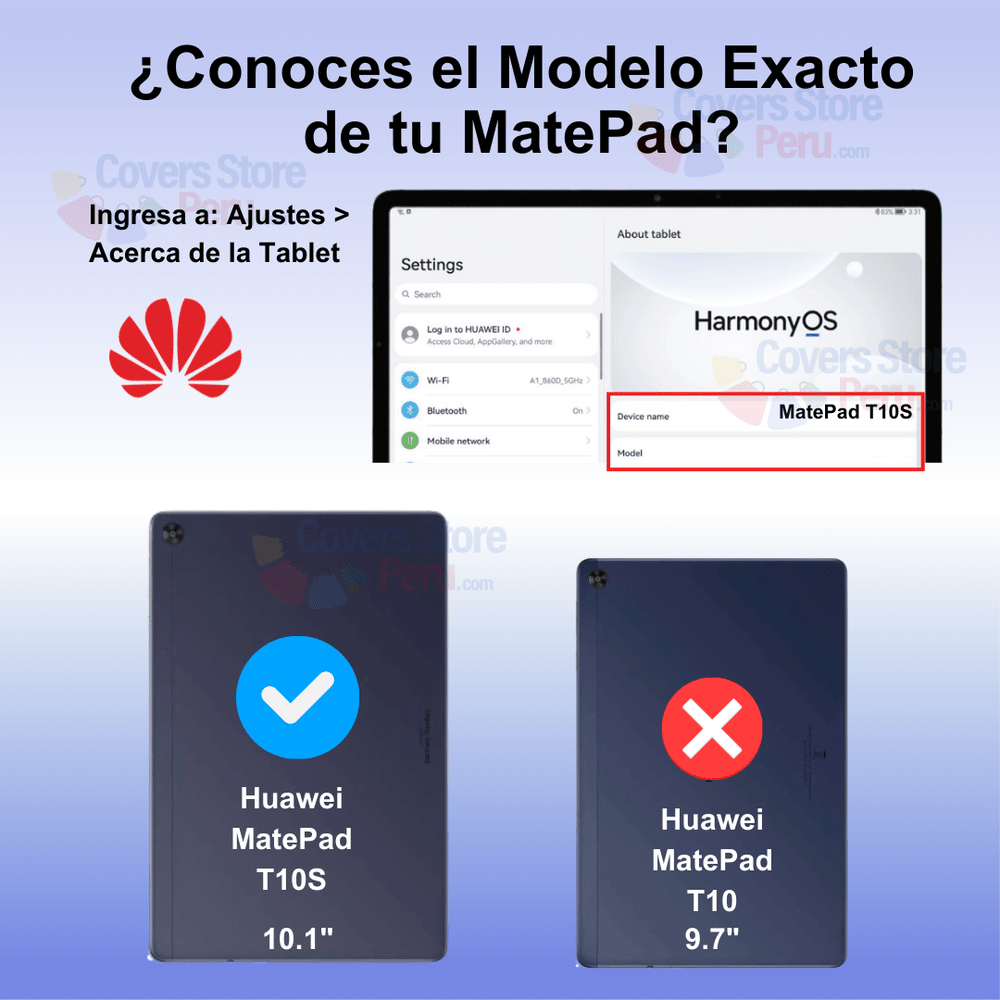 Combo Funda de Huawei Mate Pad T10s Giratoria Azul + Mica