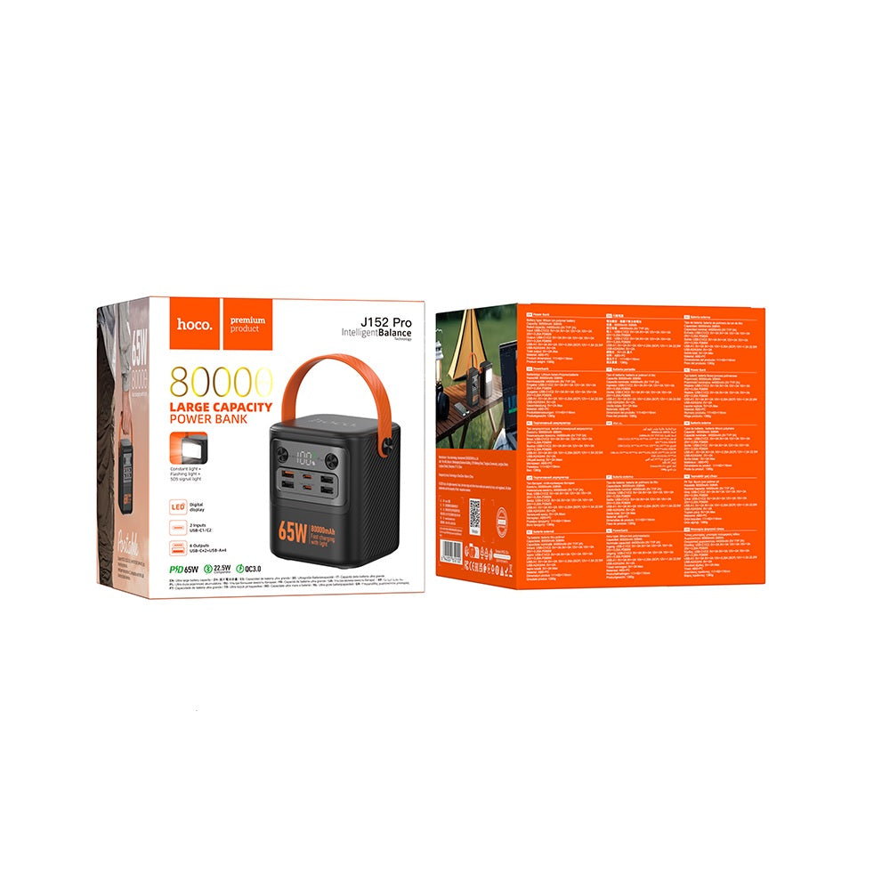 Power Bank 80000mAh Hoco J152 Pro PD65W Luz Negro