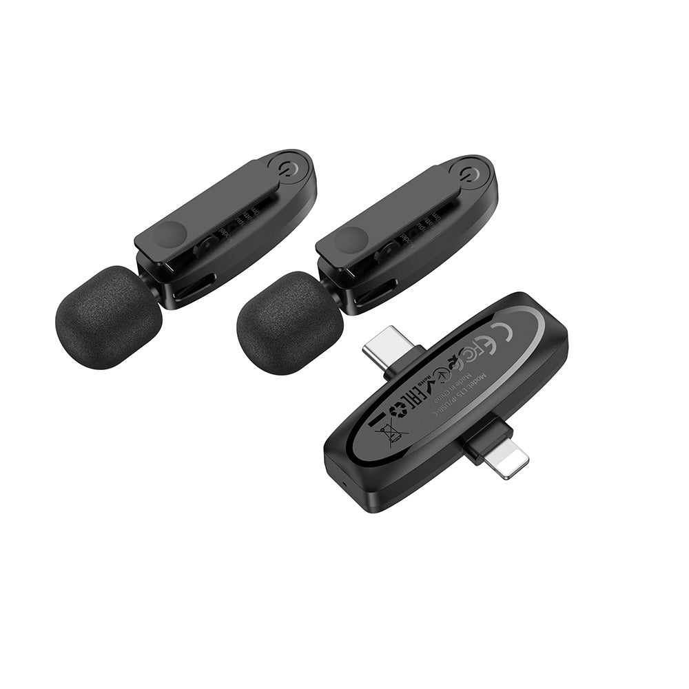 Microfono Dual 2 en 1 Tipo C + IP Inalambrico Hoco L15 Negro