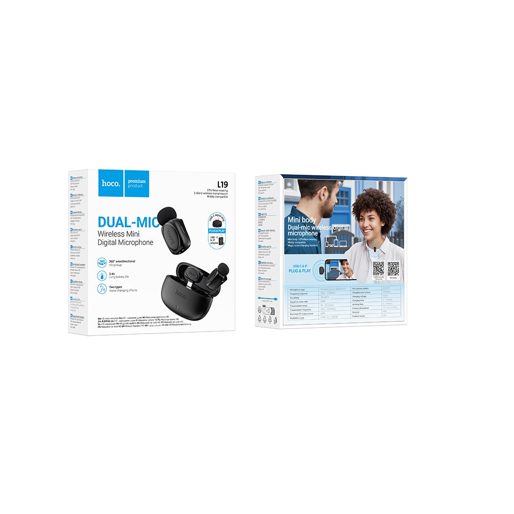Microfono 2 en 1 Tipo C + IP Inalambrico Hoco L19 Negro