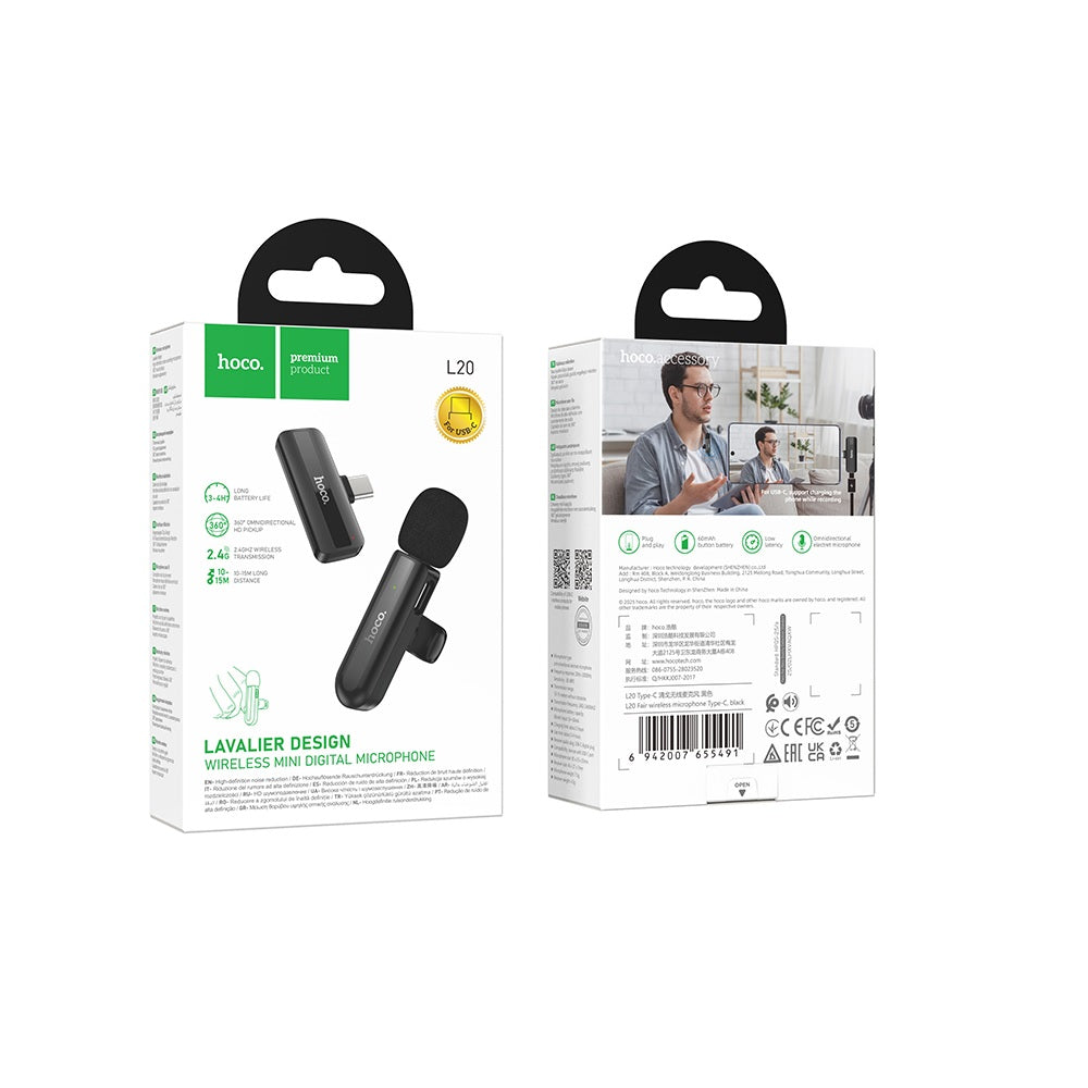 Microfono con Interfaz Tipo C Inalambrico Hoco L20 Negro