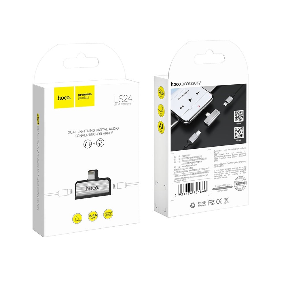 Adaptador Hoco LS24 Convertidor Audio Dual Lightning Negro