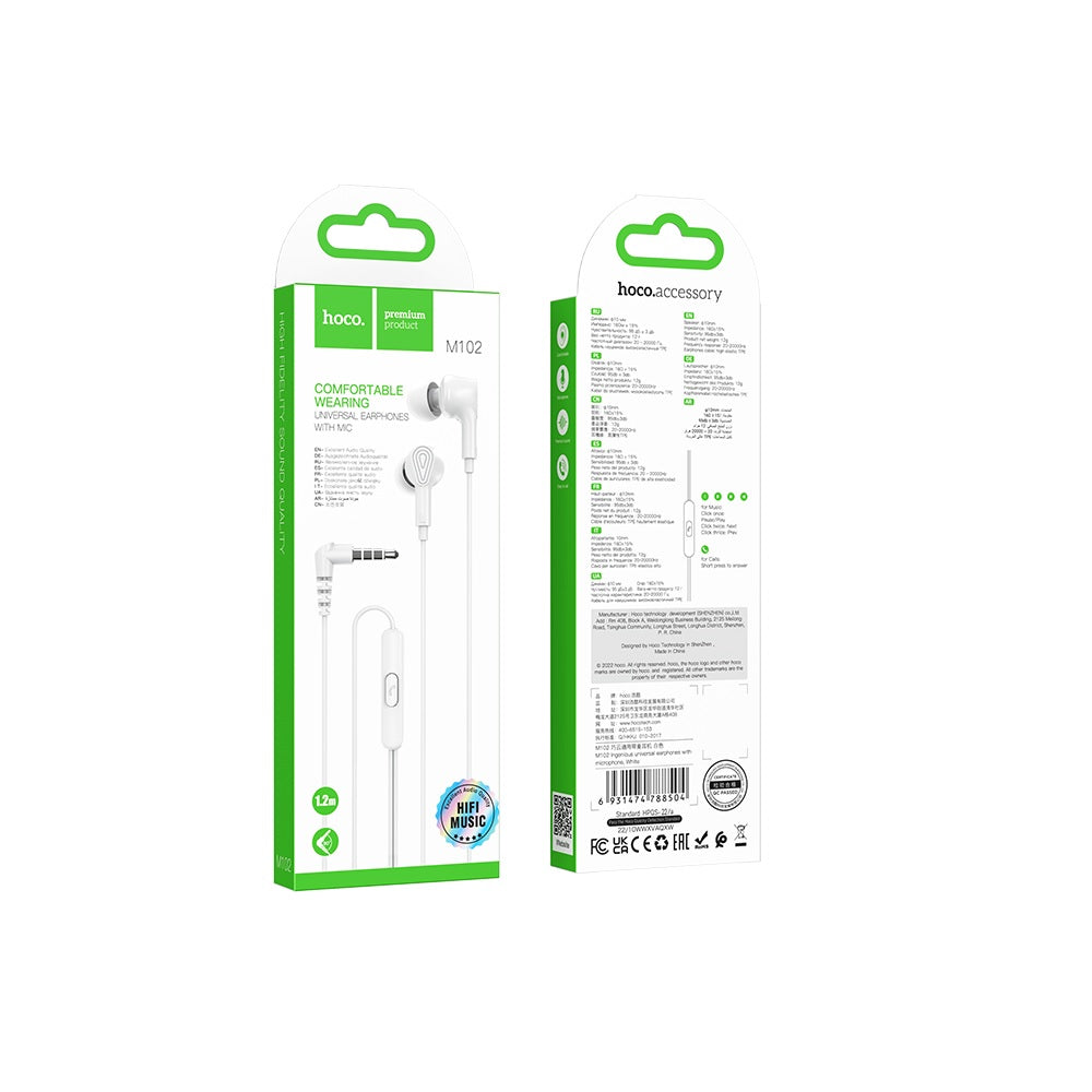 Audífono con Micrófono Hoco M102 Alámbrico Jack 3.5mm Blanco