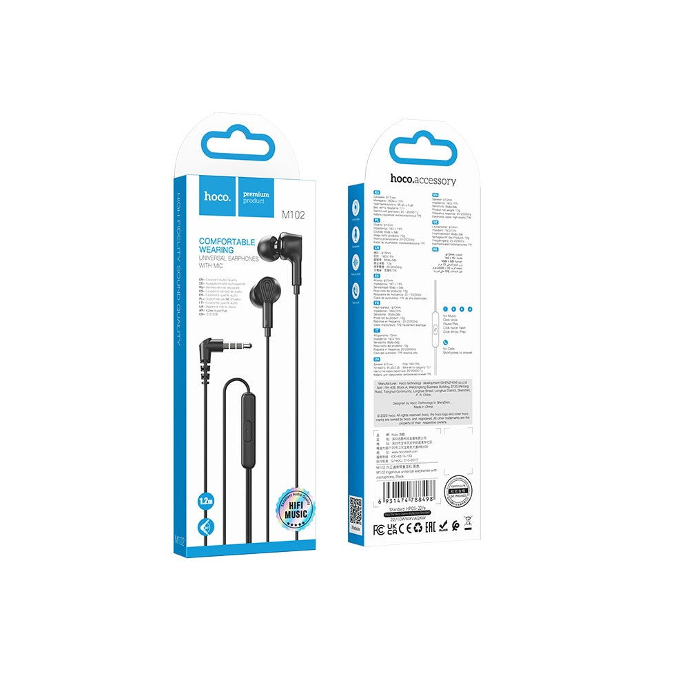 Audífono con Micrófono Hoco M102 Alámbrico Jack 3.5mm Negro