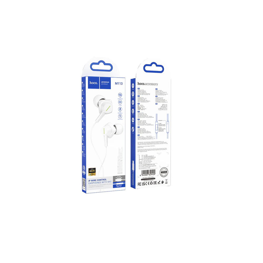 Audífono con Micrófono Hoco M113 Alámbrico Lightning Blanco