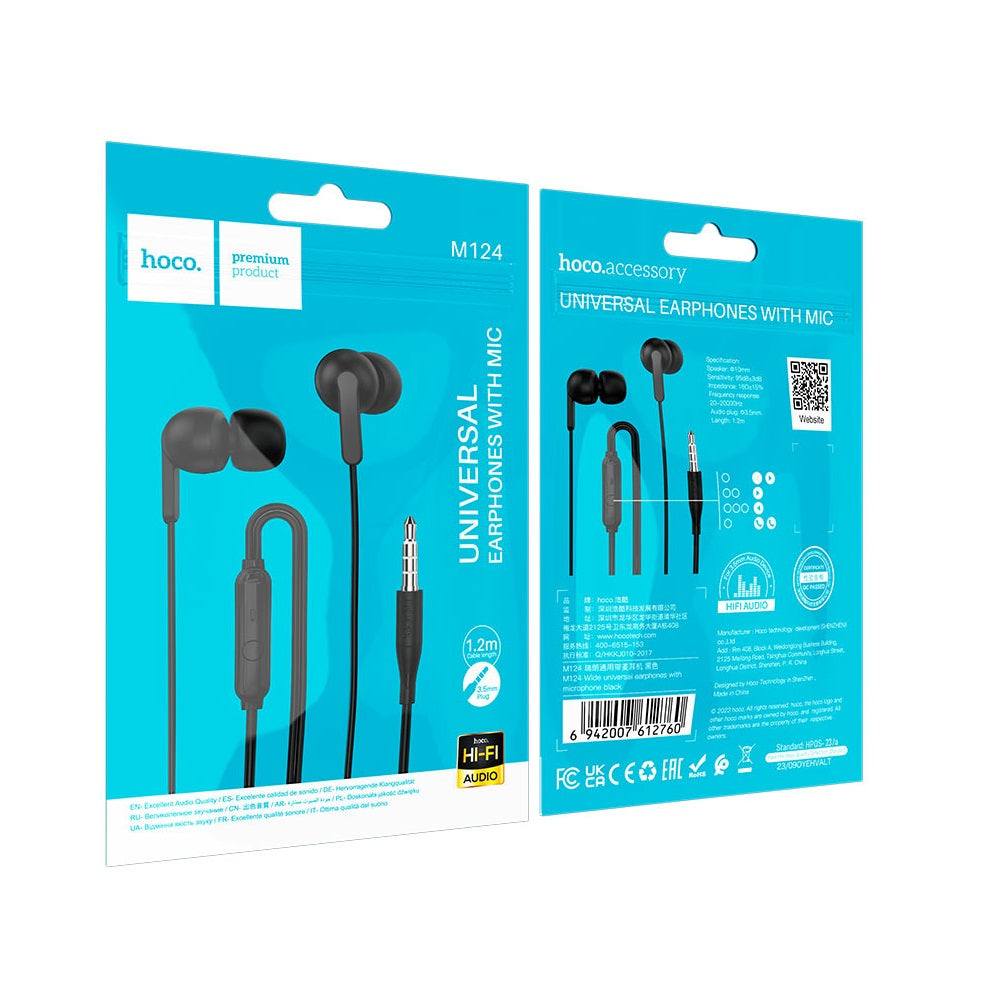 Audífono con Micrófono Hoco M124 Alámbrico Jack 3.5mm Negro