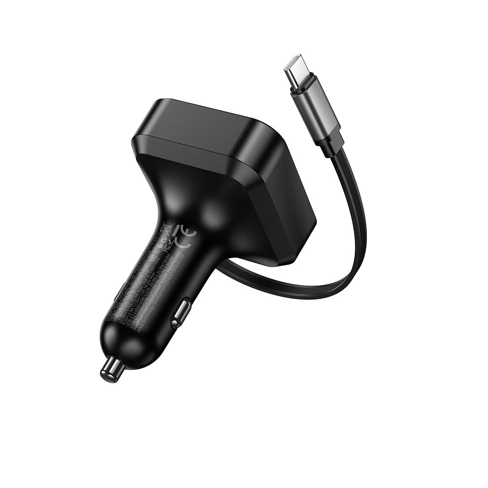 Cargador para auto Hoco NZ18 Cable Retractil PD65W Negro