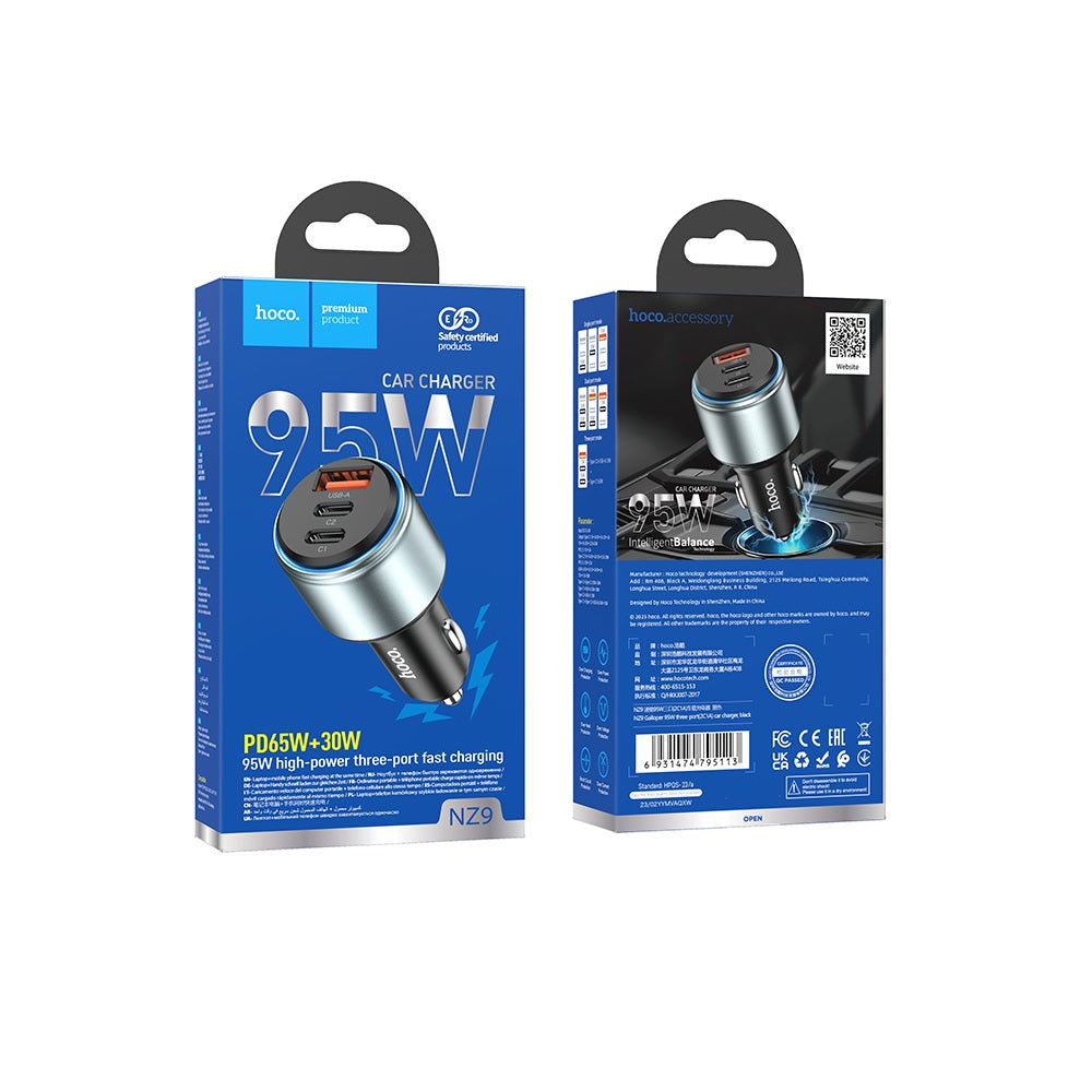 Cargador para auto Hoco NZ9 95W Tres Puertos Carga Rapida Negro