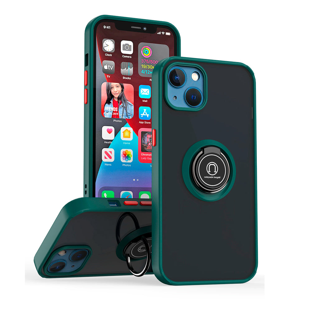 Funda para Motorola G04S Ahumado con Anillo Verde Antishock