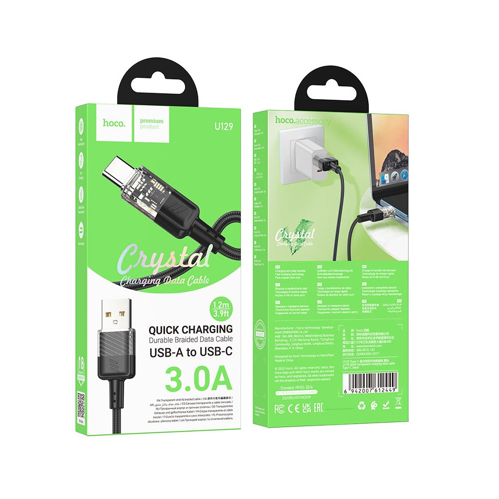 Cable Hoco U129 Spirit USB a Tipo-C Datos Negro
