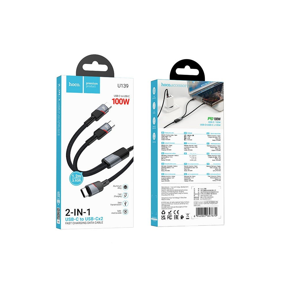 Cable Hoco U139 Tipo-C a Doble Tipo-C 100W