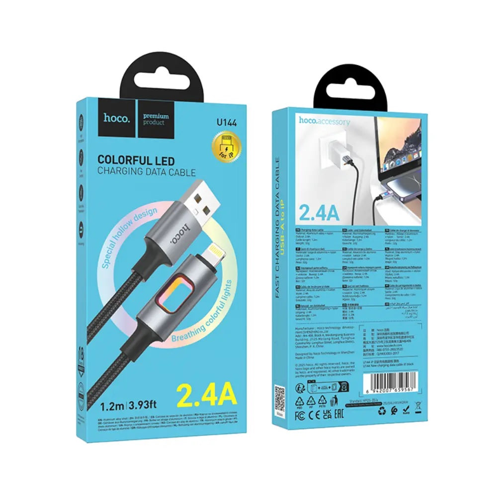 Cable Hoco U144 New USB a IP Carga Rápida Negro