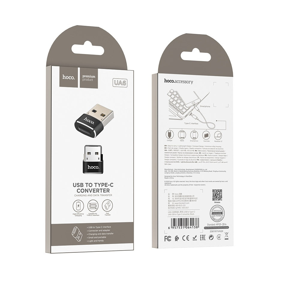 Adaptador OTG Hoco UA6 Tipo C Macho a USB 3.0 Hembra Negro