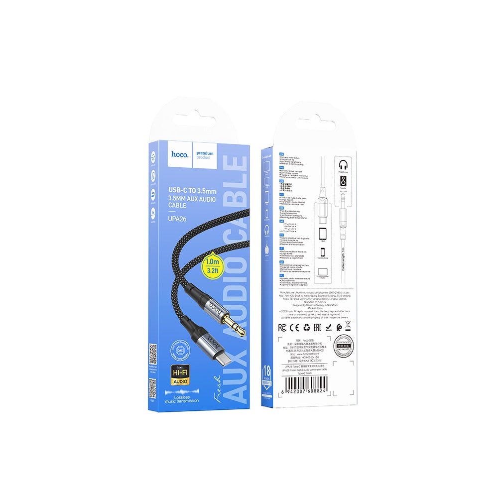Cable Hoco UPA26 Fresh Adaptador Audio Tipo-C a 3.5mm Negro