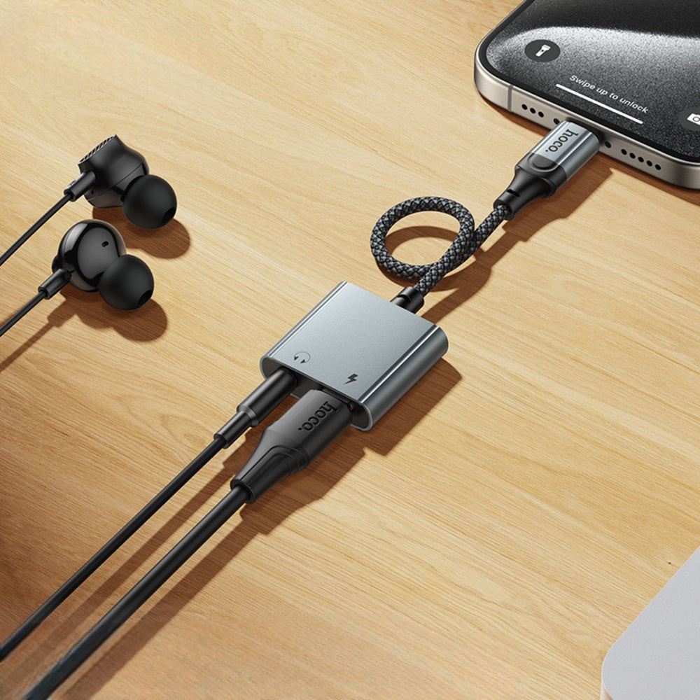 Adaptador Audio Hoco UPA34 Tipo C a Tipo C + 3.5mm Negro