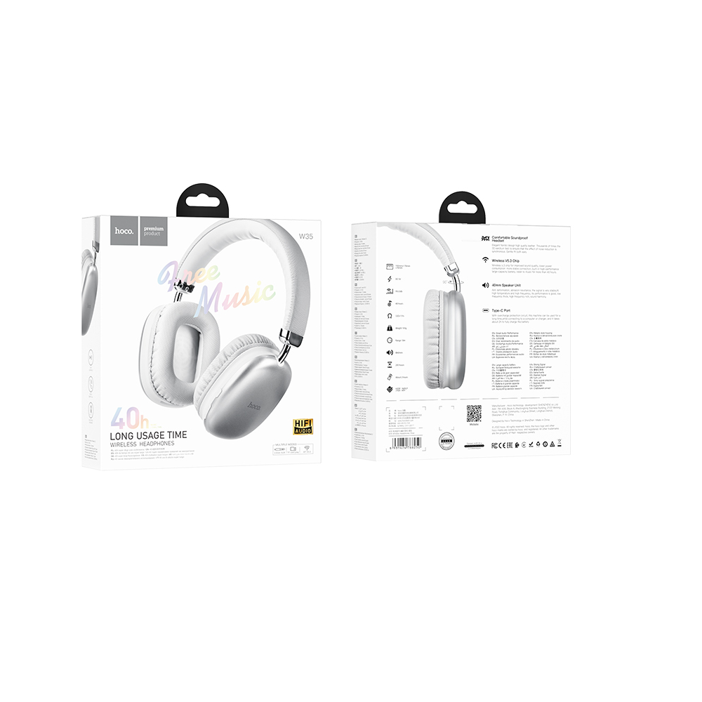 Audifonos Bluetooth Diadema Hoco W35 Audio Bateria 40H Gris