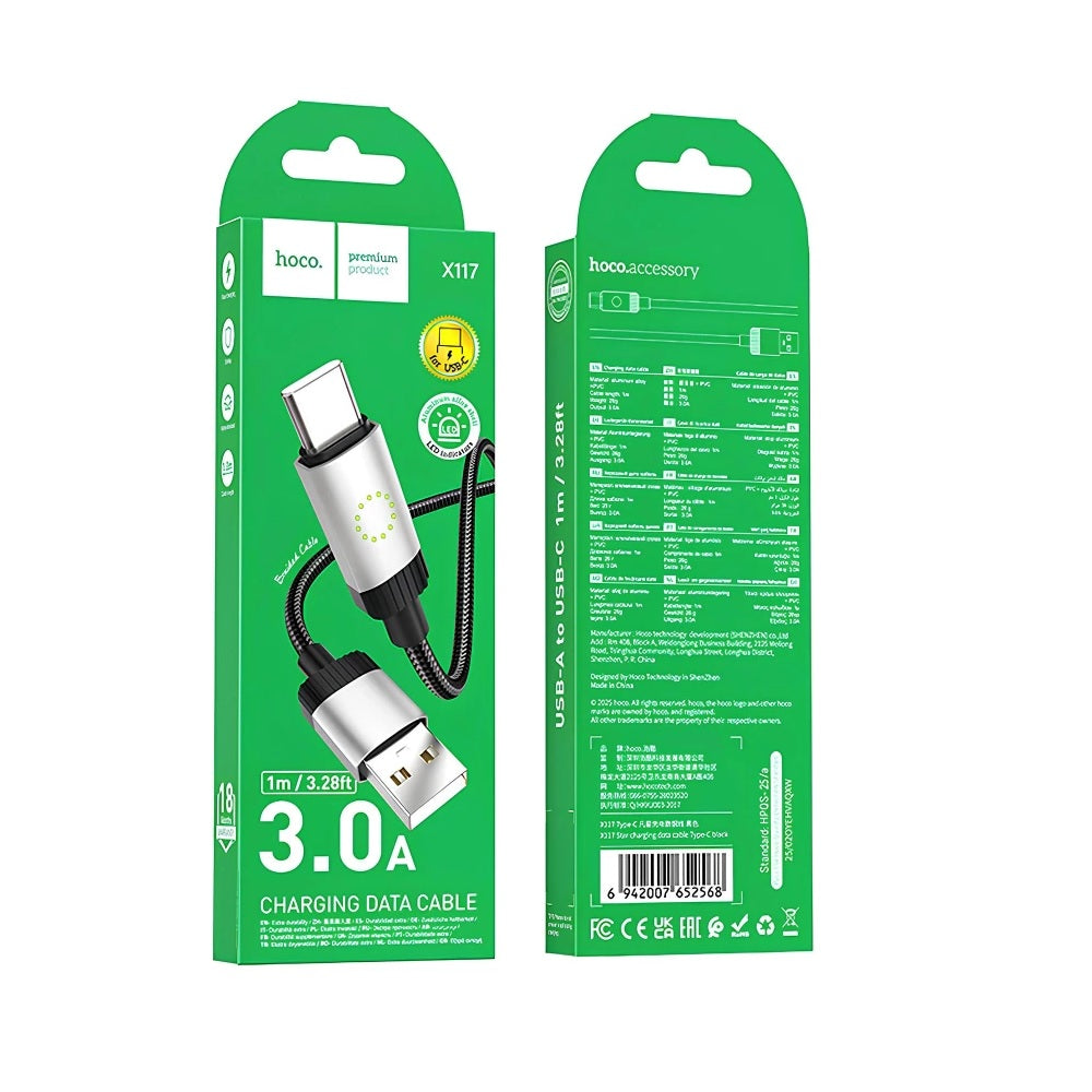 Cable Hoco X117 Star USB a Tipo-C Carga Rápida Negro