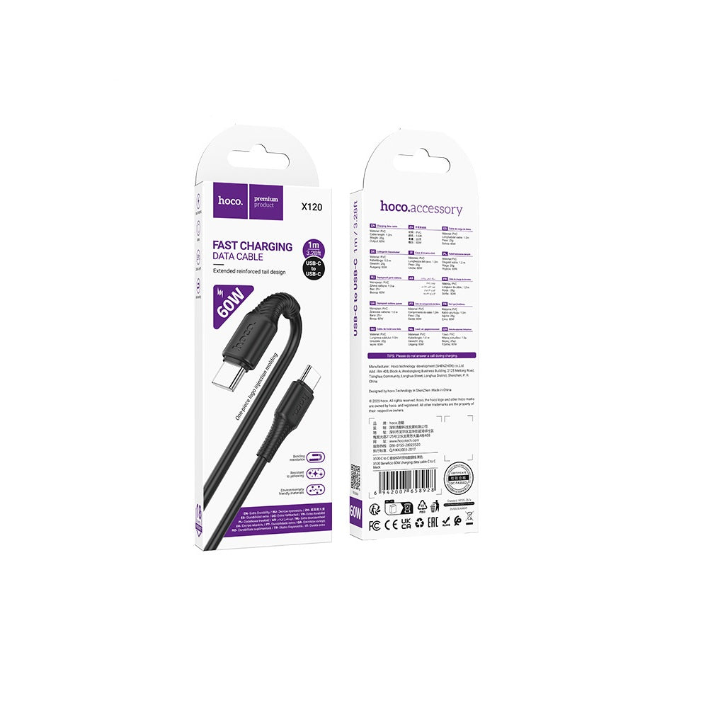 Cable Hoco X120 Beneficio Tipo-C a Tipo-C 60W Negro