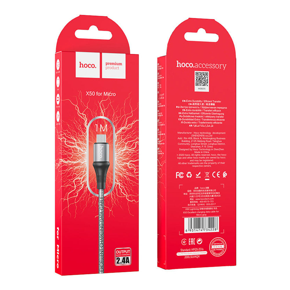 Cable USB a Micro USB V8 1m Hoco X50 Negro De Alta Calidad