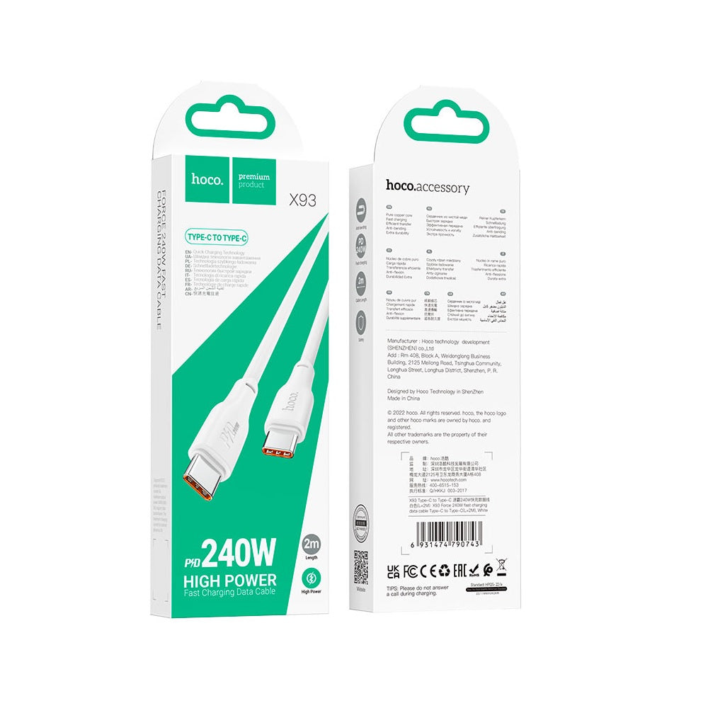 Cable Hoco X93 Force Tipo-C a Tipo-C 240W 2m Blanco
