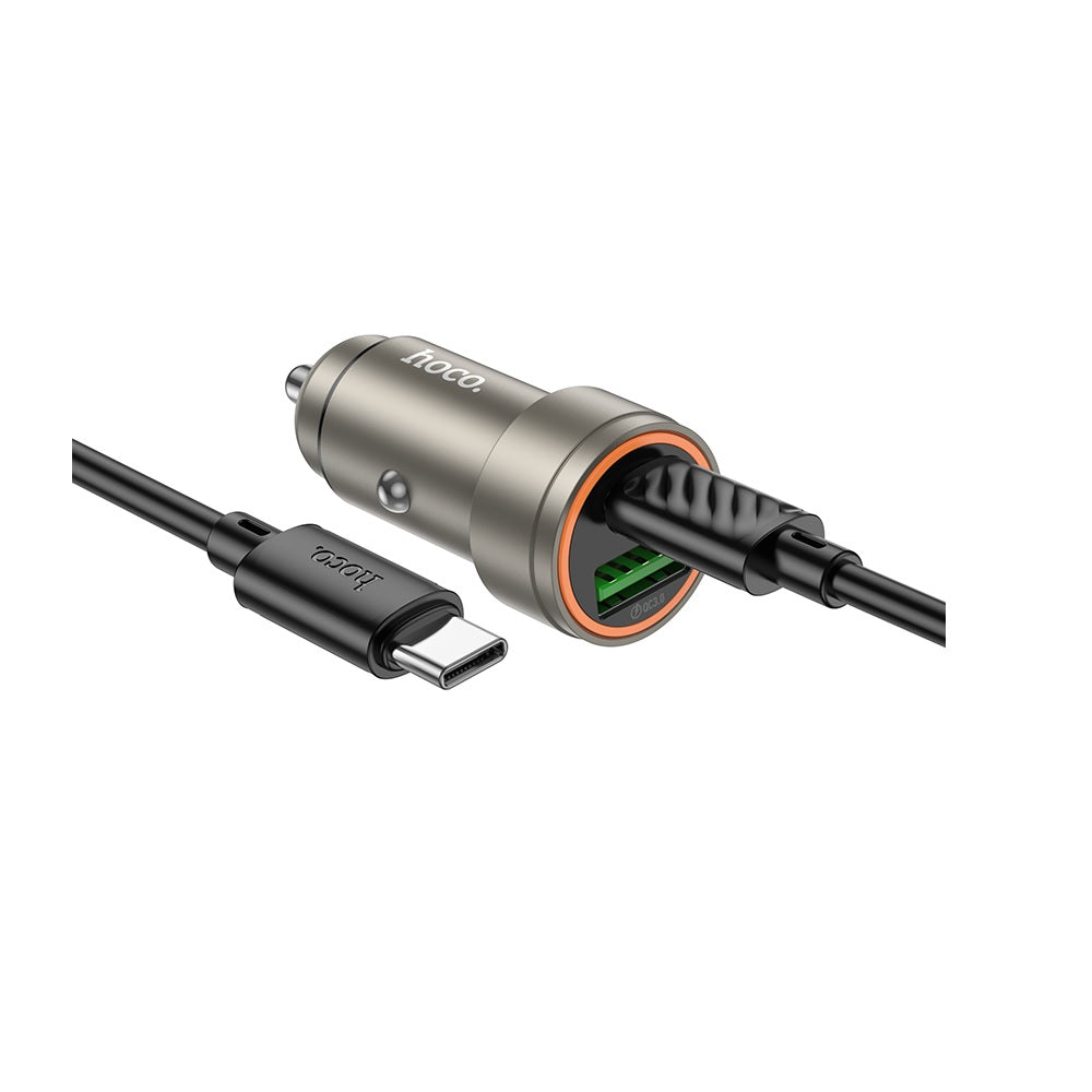 Cargador para auto Hoco Z57A PD30W QC3.0 Cable Tipo C a C Gris