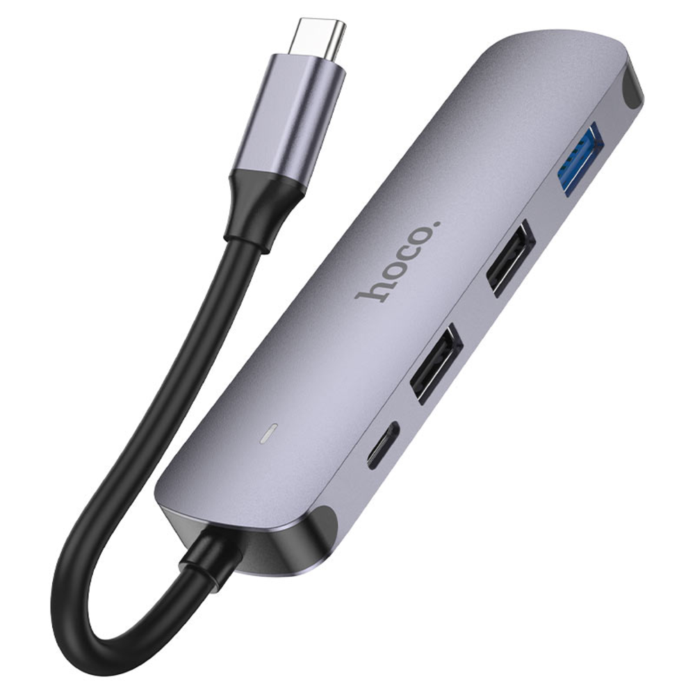 Hub AdaptadorHoco HB27 Tipo-C a HDMI USB 3.0 2.0 PD Gris