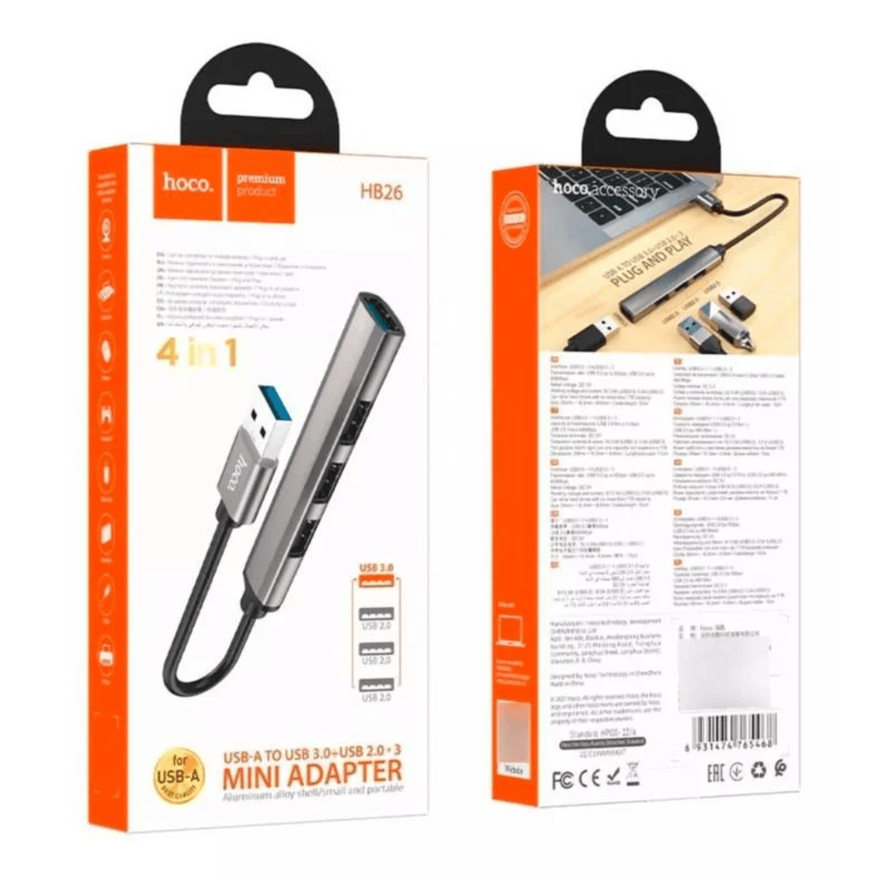 Adaptador USB-A a USB Hoco HB26 4 en 1 Gris