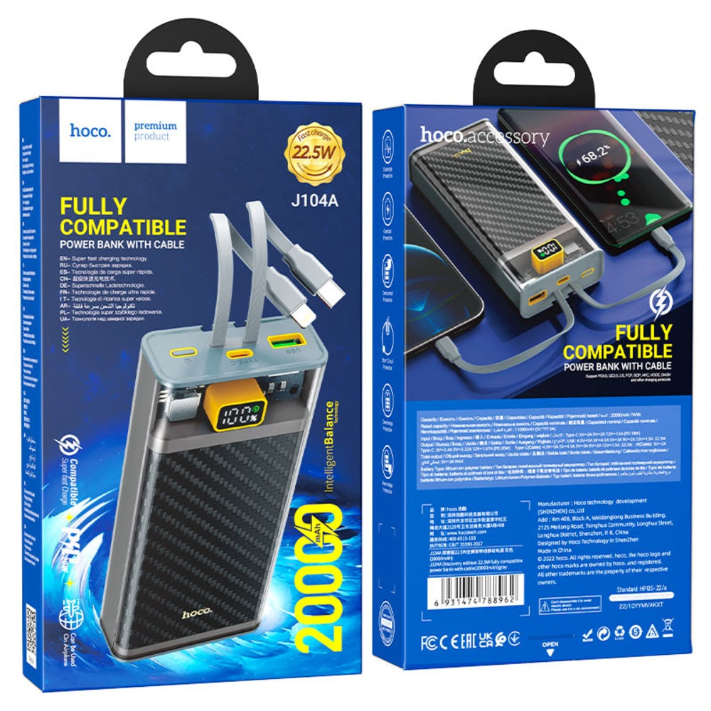 Power Bank 20000mAh Hoco J104A Fast Charge 22.5W Negro