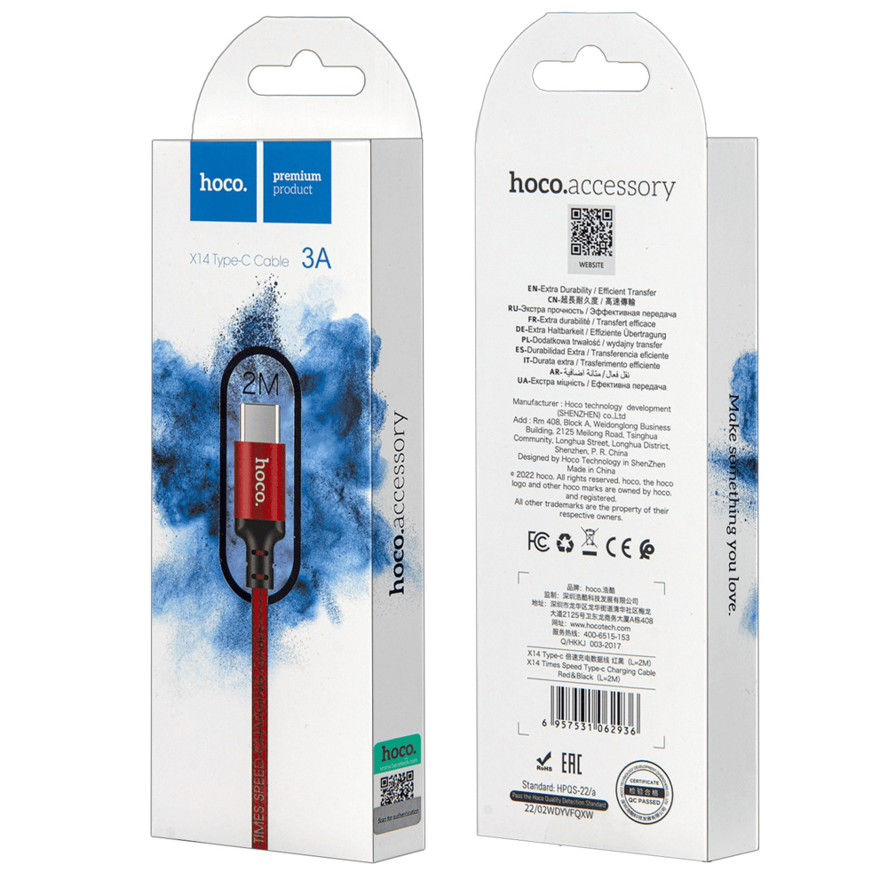 Cable De Carga USB a Tipo C 2m Hoco X14 Rojo