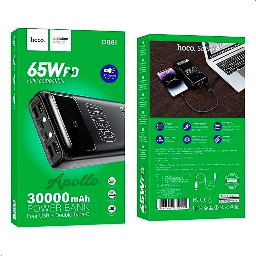 Power Bank 30000mAh Hoco DB81 PD65W Carga Rapida Negro